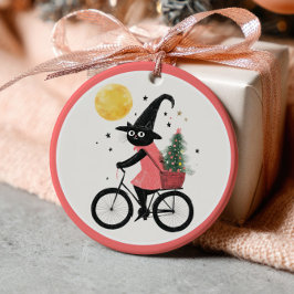 Heksen Zwarte Kat Fietsen Kerstboom Hekserig Kerst Keramisch Ornament