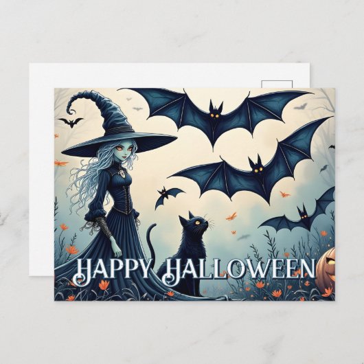 Heksen, zwarte katten en vleermuizen in Twilight S Feestdagenkaart (Voorkant / Achterkant)