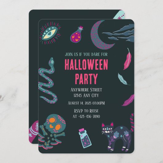 Heksenambachten Halloween Party Uitnodiging (Voorkant / Achterkant)