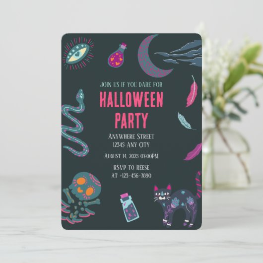 Heksenambachten Halloween Party Uitnodiging (Staand voorkant)