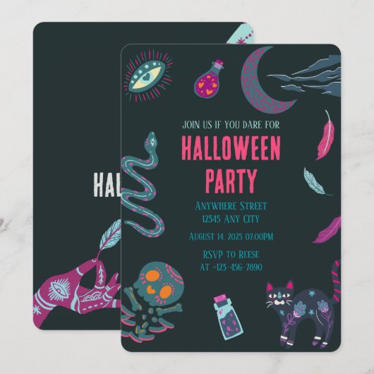 Heksenambachten Halloween Party Uitnodiging (Voorkant / Achterkant)