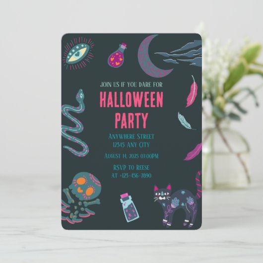 Heksenambachten Halloween Party Uitnodiging (Staand voorkant)