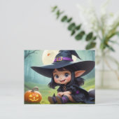 Heksenbaby en pompoen briefkaart (Staand voorkant)