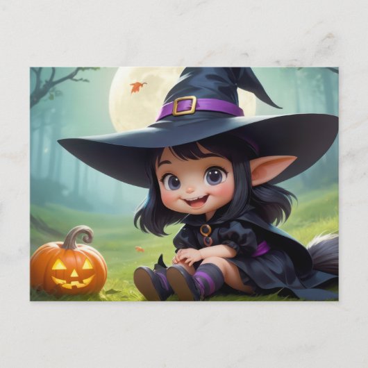 Heksenbaby en pompoen briefkaart (Voorkant)