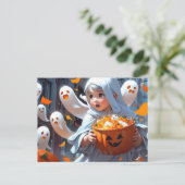 Heksenbaby met spook briefkaart (Staand voorkant)
