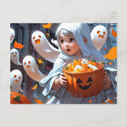 Heksenbaby met spook briefkaart (Voorkant)