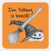 Heksenbezem Halloween Vierkante Sticker (Voorkant)