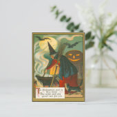 Heksenbezem Ketel Jack O Lantern Vleermuis Kat Briefkaart (Staand voorkant)
