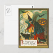 Heksenbezem Ketel Jack O Lantern Vleermuis Kat Briefkaart (Voorkant / Achterkant)