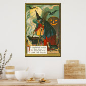 Heksenbezem Ketel Jack O Lantern Vleermuis Kat Poster (Keuken)