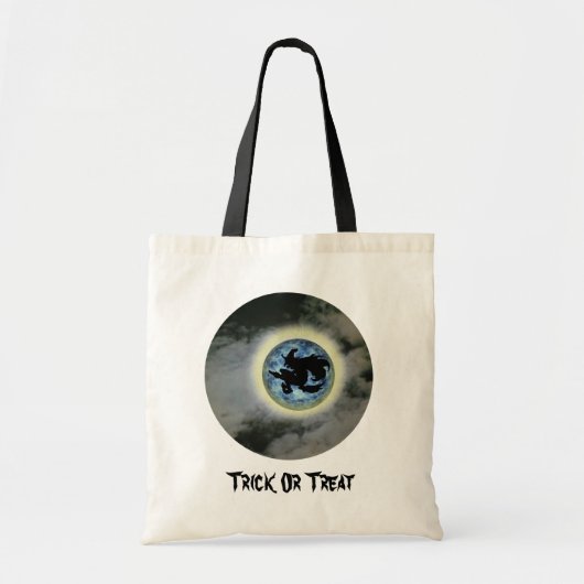 Heksenbezemsteel Volle Maan Halloween Canvas tas (Voorkant)