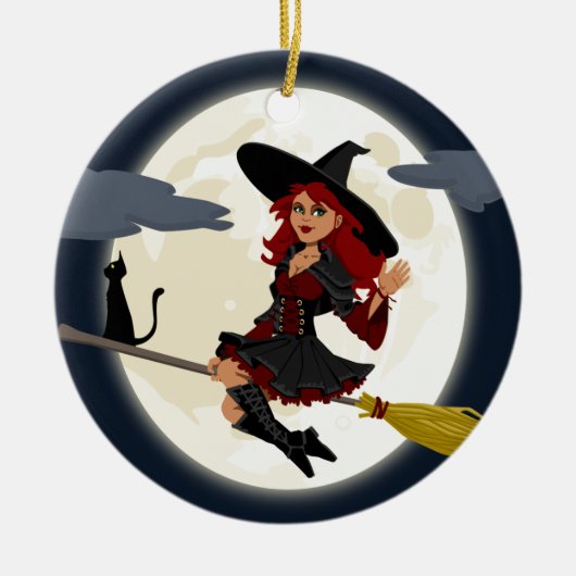 heksenbroomstokbroom keramisch ornament (Voorkant)