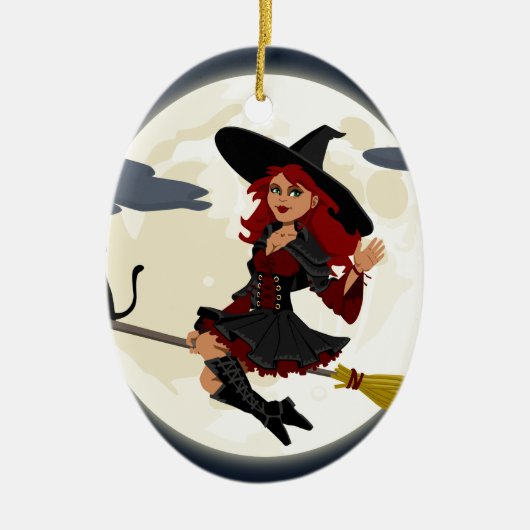 heksenbroomstokbroom keramisch ornament (Voorkant)