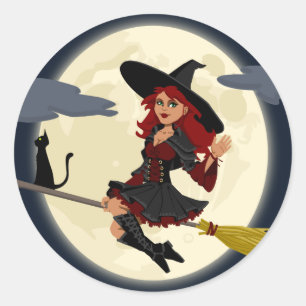 heksenbroomstokbroom ronde sticker