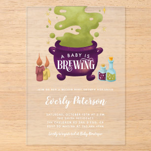 Heksenbrouwsel Halloween Baby Shower Acryl Uitnodigingen