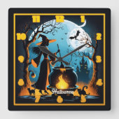 Heksenbrouwsels in het maanverlichte Halloweenbos Vierkante Klok (Voorkant)