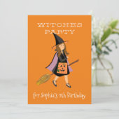 Heksenbrunette Halloween Verjaardagsfeest Kaart (Staand voorkant)
