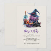 Heksencupcake en zwarte kat, Halloween Kaart (Voorkant / Achterkant)