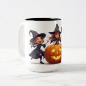 Heksendans bij Jack O Lantern 🎃 Tweekleurige Koffiemok (Voorkant links)