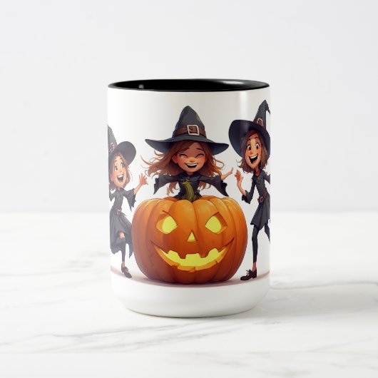 Heksendans bij Jack O Lantern 🎃 Tweekleurige Koffiemok (Center)