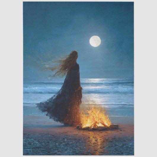 Heksendecoupage bij maanverlichte strand tissuepapier (Voorkant)