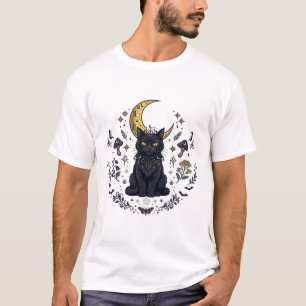 Heksenfamiliair Zwarte Kat Gotische Maan Portret K T-shirt