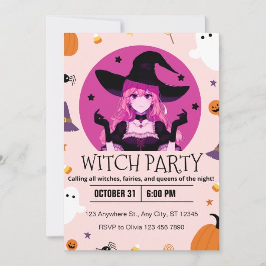 Heksenfeest Halloween Kaart (Voorkant)
