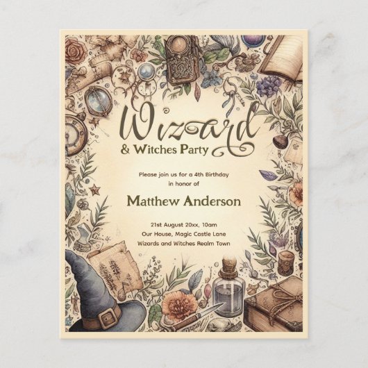 Heksenfeest met magische toverstokken en hoeden vi flyer (Voorkant)