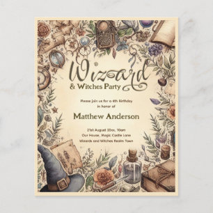 Heksenfeest met magische toverstokken en hoeden vi flyer