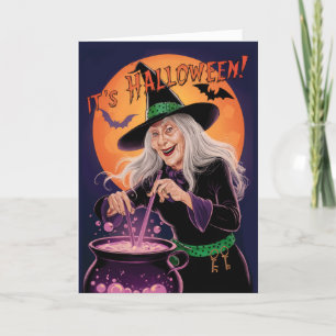 Heksengebrouw voor een betoverende Halloween Vinta Feestdagen Kaart