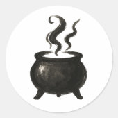 Heksengebrouwsel – Minimalistische Halloween Ketel Ronde Sticker (Voorkant)