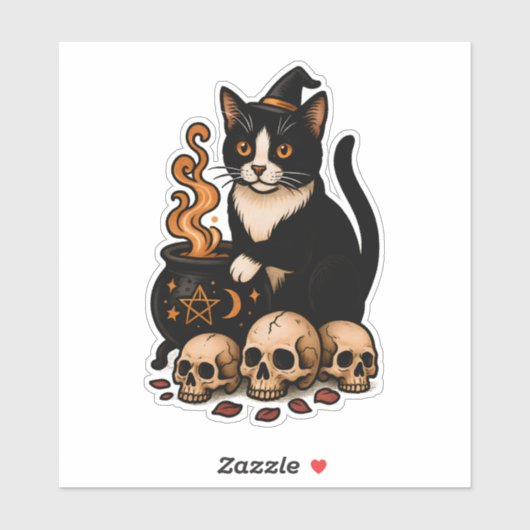 Heksengezel – Tuxedo Kat en Ketel Sticker (Vel)