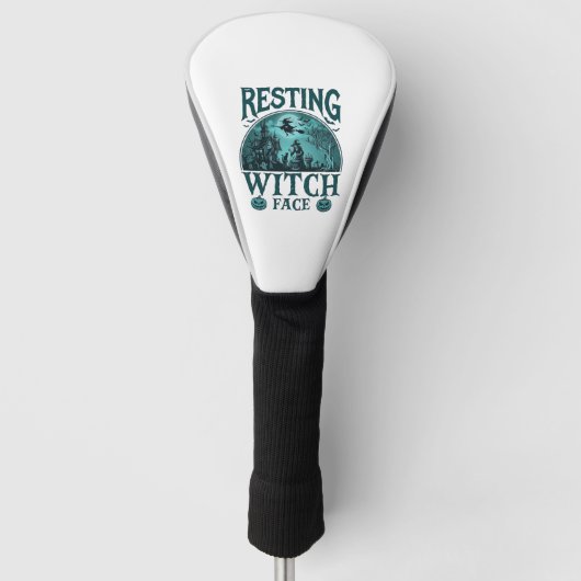 Heksengezicht Halloween Spokenhuis Ketel Golfheadcover (Voorkant)