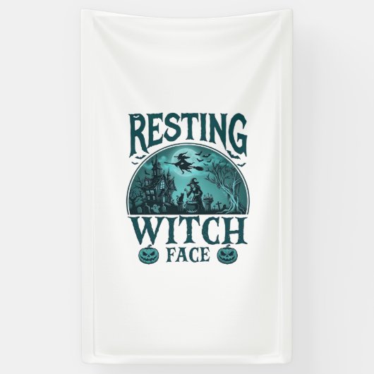 Heksengezicht Halloween Spokenhuis Ketel Spandoek (Verticaal)