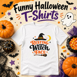 Heksengezicht in rustige stand Funny Halloween T-shirt
