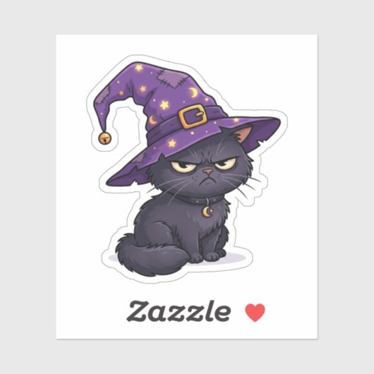 Heksengezicht van een rustende Grumpy Zwarte Kat H Sticker (Vel)