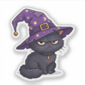 Heksengezicht van een rustende Grumpy Zwarte Kat H Sticker (Voorkant)