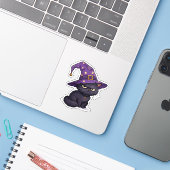 Heksengezicht van een rustende Grumpy Zwarte Kat H Sticker (Laptop met iPhone)