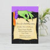 Heksenhand met papier Halloween uitnodiging (Staand voorkant)
