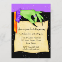 Heksenhand met papier Halloween uitnodiging