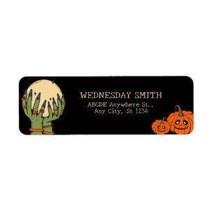 Heksenhanden met pompoen Halloween Etiket