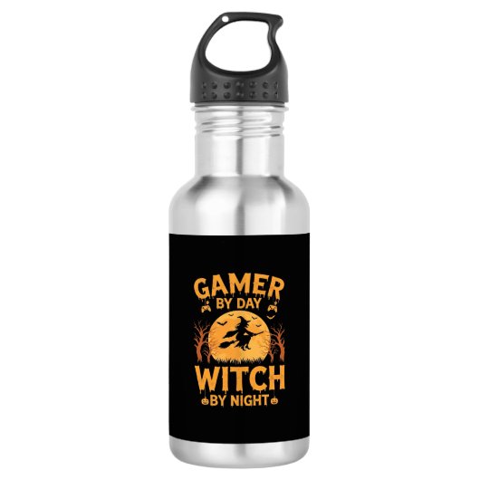 Heksenheks Halloween-gamingontwerp Waterfles (Voorkant)