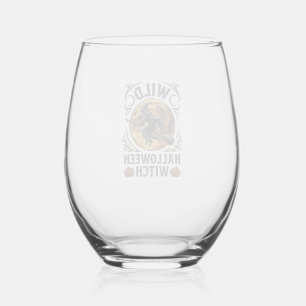Heksenhemd voor Halloween Vintage Bezem Maan Grafi Wijnglas Zonder Voet
