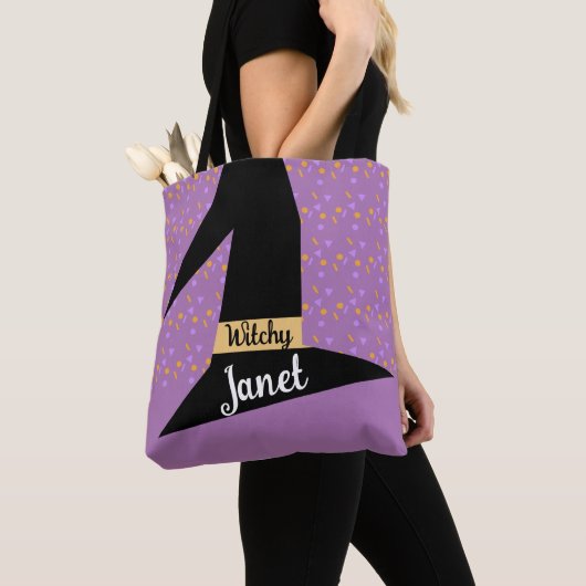 Heksenhoed Confetti Hekserige Naam Tote Bag (Dichtbij)