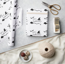 Heksenhoed en bezem met spin en vleermuizen Hallow Cadeaupapier