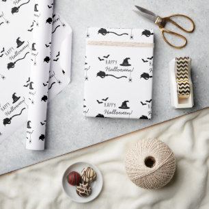 Heksenhoed en bezem met spin en vleermuizen Hallow Cadeaupapier