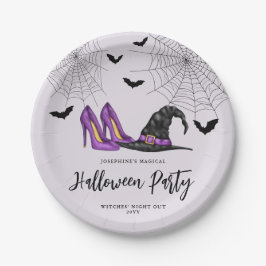 Heksenhoed en hakken met vleermuizen Halloween-fee Papieren Bordje