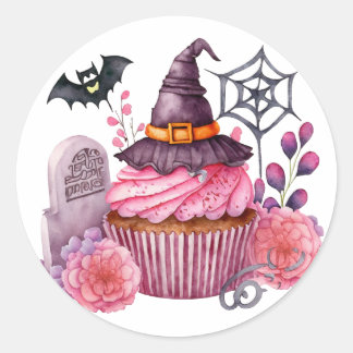 Heksenhoed, gateau, Halloween-bloemen Ronde Sticker