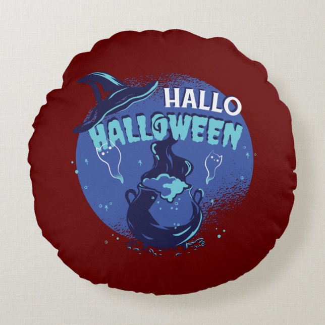 Heksenhoed Halloween-ontwerp Rond Kussen (Voorkant)