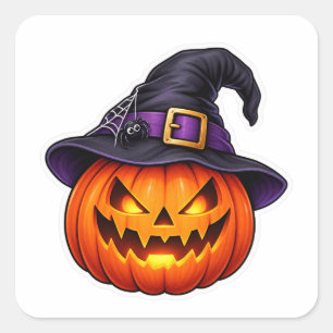 Heksenhoed Jack O Lantern Halloween Vierkante Sticker